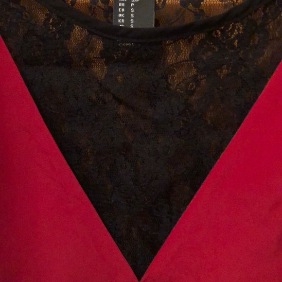Forever 21 bright red silky and black lace top - Picture 4 of 5